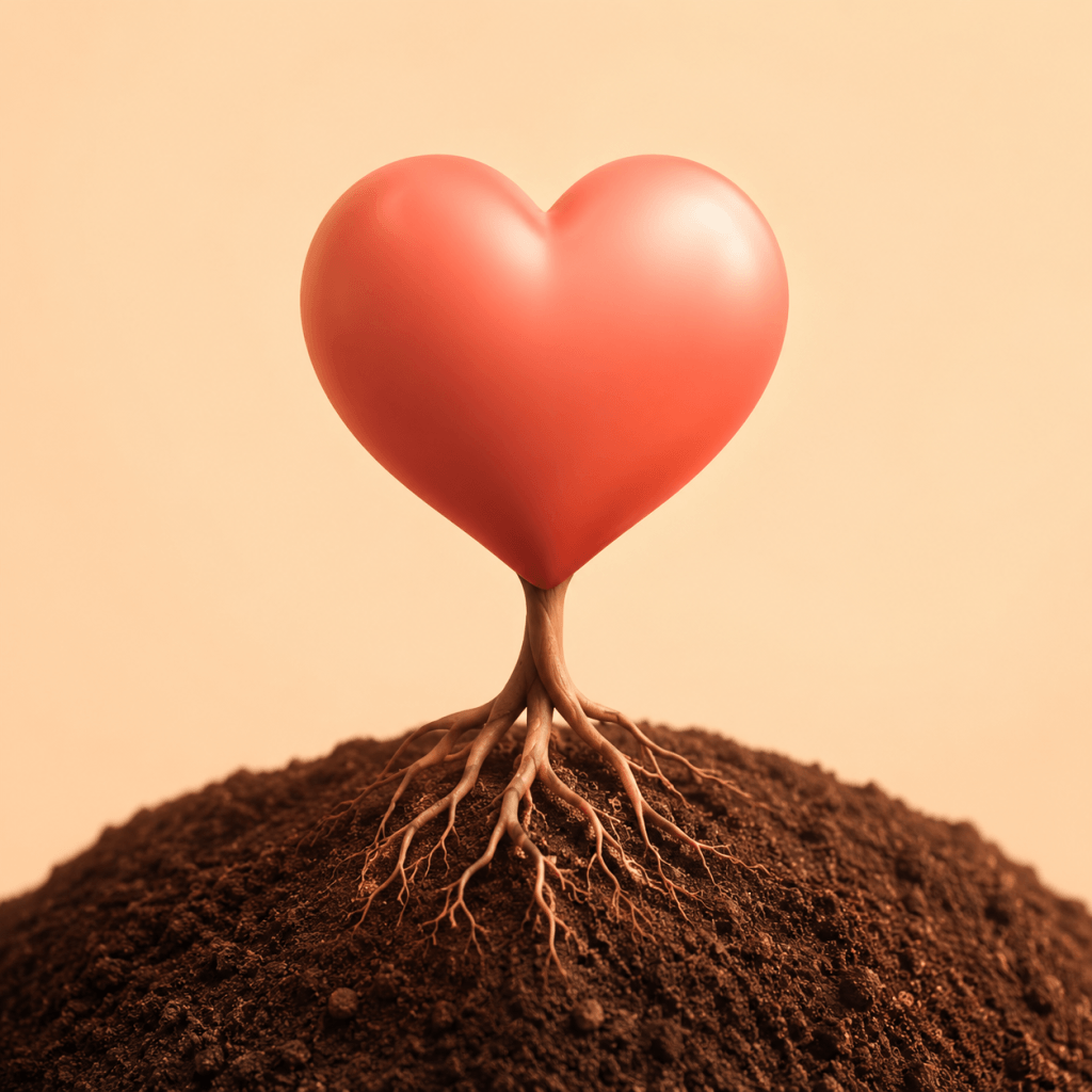 Values-Based Goal Setting: A 60-Minute Walkthrough (2026) - stylized 3D icon of a heart with small roots growing downward into soil