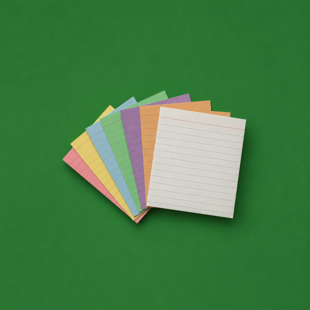 Goal Setting Templates & Worksheets: 8 Formats That Work - single stack of eight different colored index cards fanned out like a hand of cards