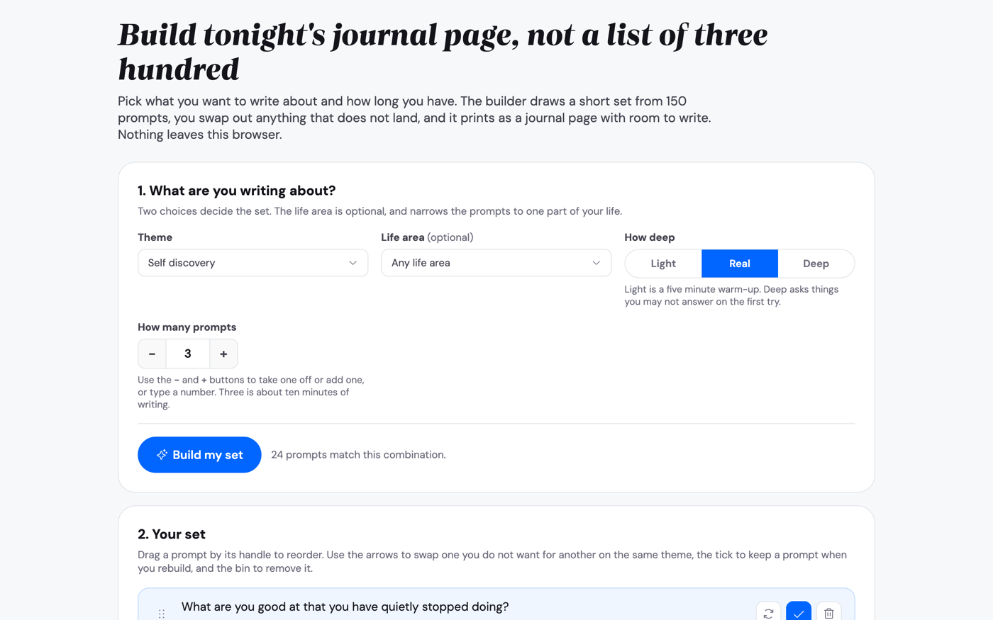 Journal Prompt Builder - free interactive planning tool