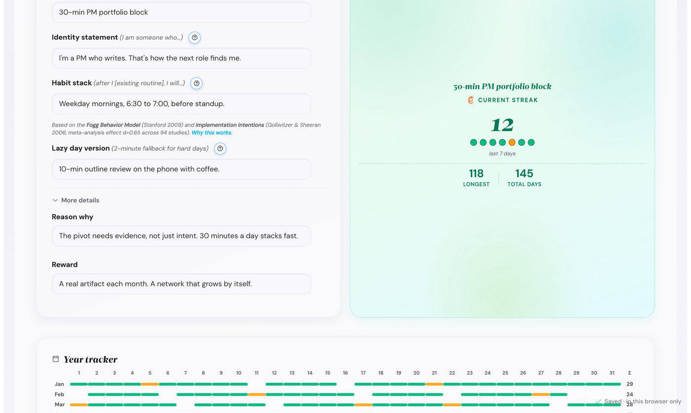 The Life Goals App habit screen showing a grid of daily habit ticks across several weeks