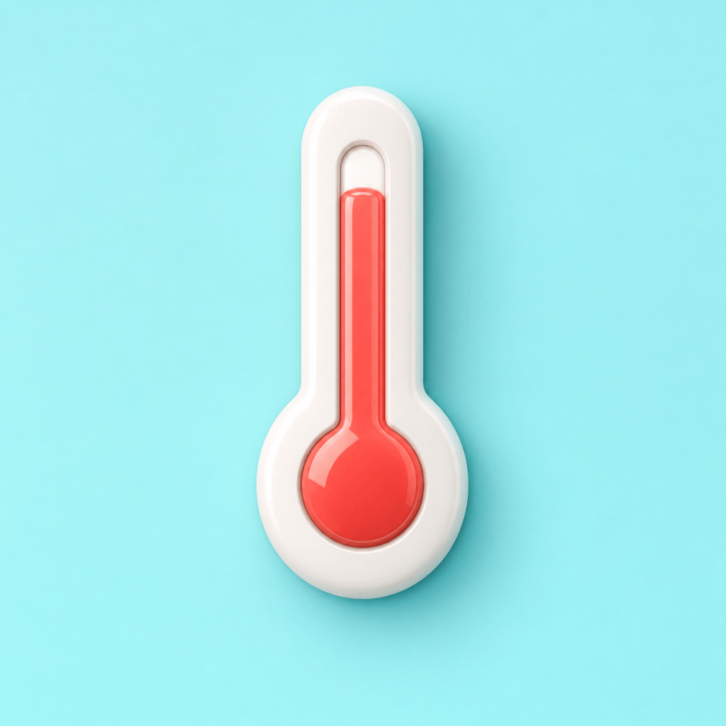 How to Set Up an OKR Tracking System That Lasts - stylized 3D icon of a rounded thermometer gauge filling toward the top