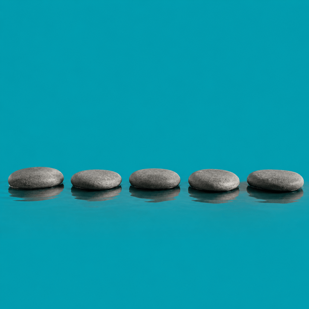 How to stay motivated long term: a 5-practice cadence - single row of five smooth stepping stones crossing a calm stream