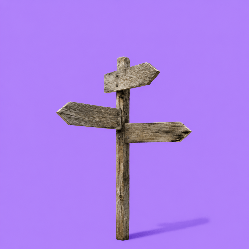 Three Futures: Life Design Exercise to Pick Your Summit Goal - single signpost with three arms pointing toward three different horizons