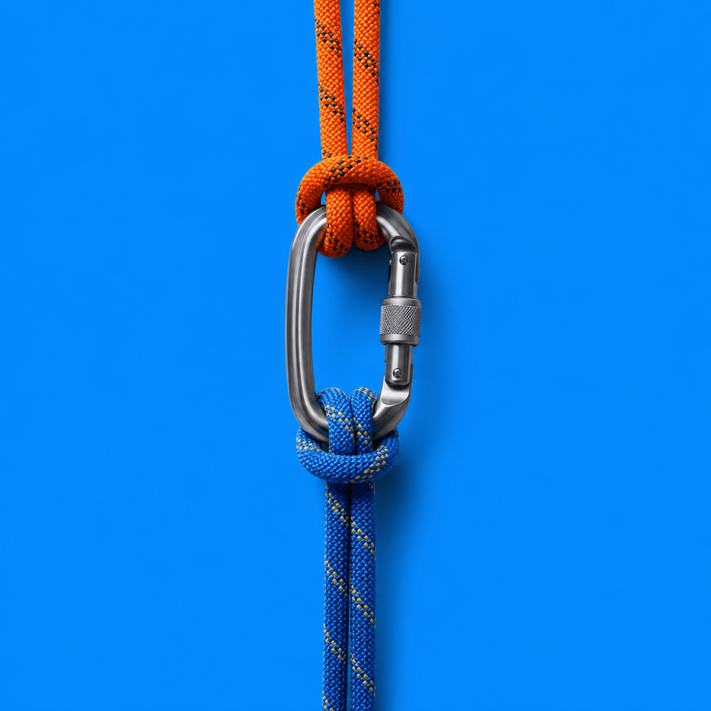 WOOP and SMART goals combined: the hybrid that bridges clarity and follow-through - single carabiner clipping two climbing ropes of different colors together