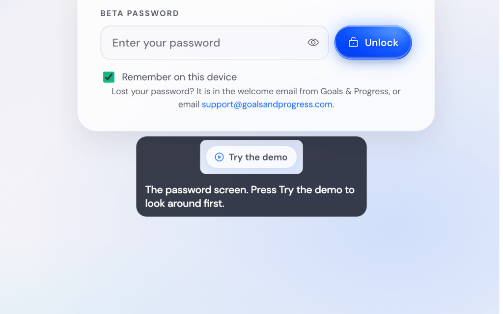 The password screen. Press Try the demo to look around first.
