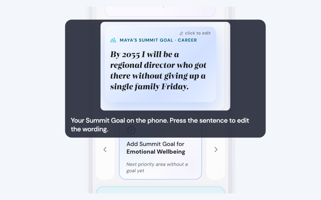 Your Summit Goal on the phone. Press the sentence to edit the wording.