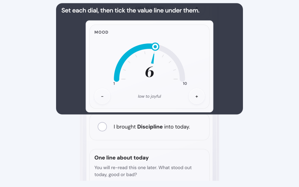 Set each dial, then tick the value line under them.