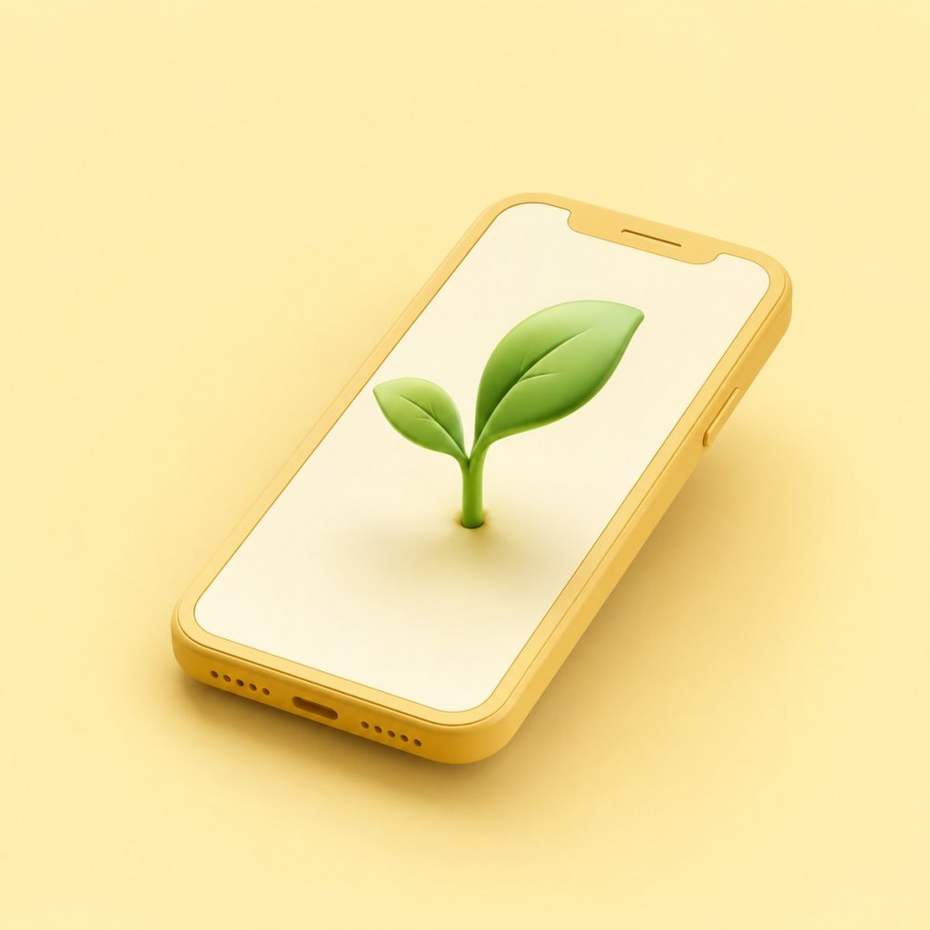 Find your way around the Life Goals App on your phone: a phone with a small leaf growing from its screen