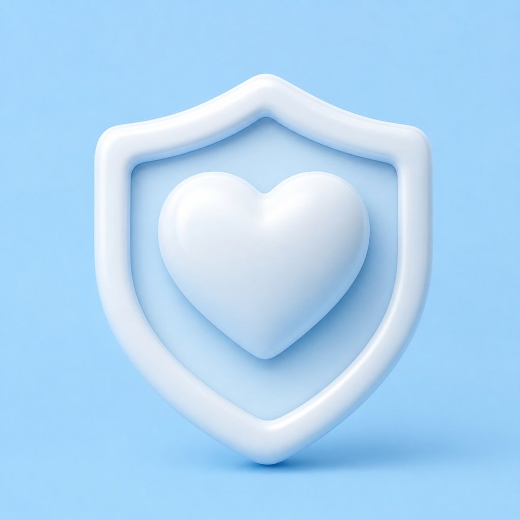 Keep your data safe in the Life Goals App: a heart shape nested inside a rounded shield