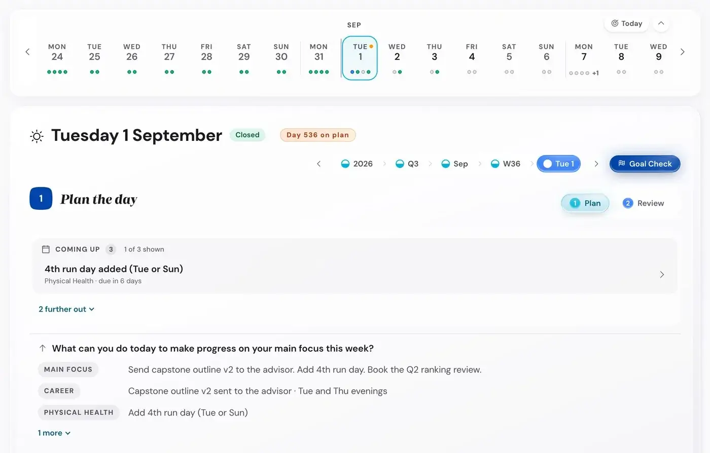 The day plan on the computer and on the phone