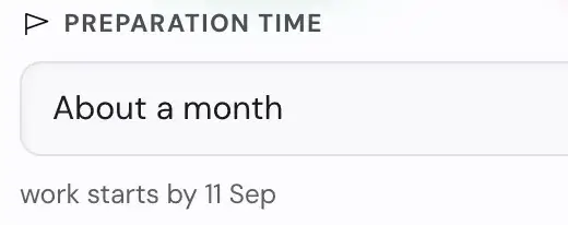 A milestone with its prep time and the day to start