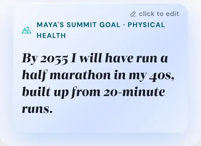Life Goals App 26 A Summit Goal with its target date and how you will know