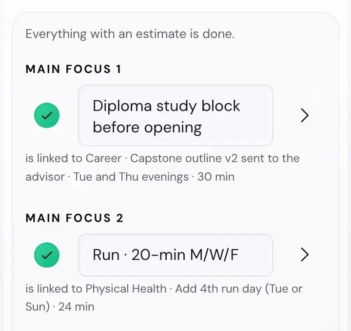 The day plan on the computer and on the phone