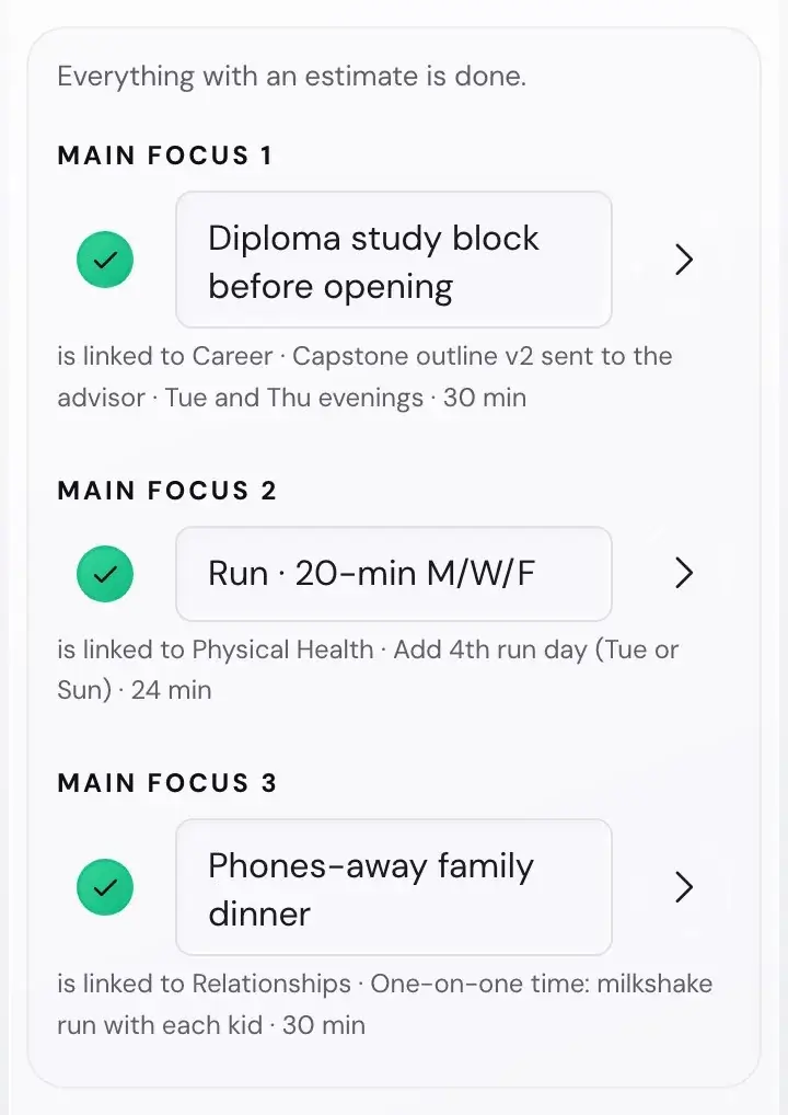 The day plan on the computer and on the phone