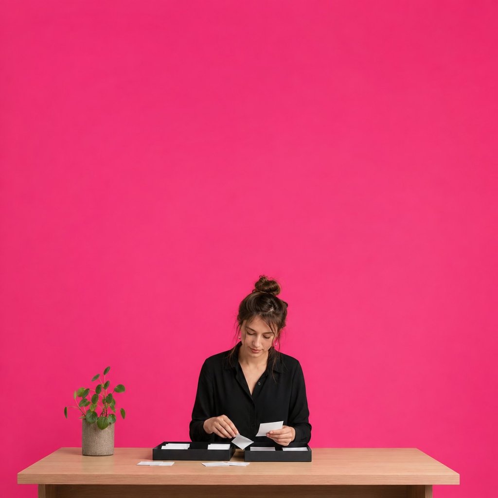 Plan your week and your day with the Life Goals App: a person sorting small cards into two open trays on a desk