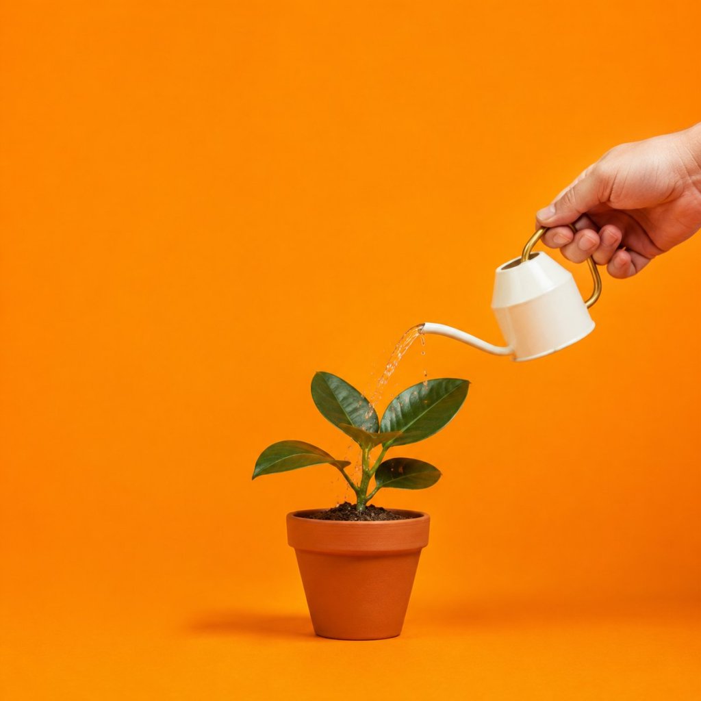 Start a habit, mark it and change it later in the Life Goals App: a small potted plant being watered from a tiny watering can