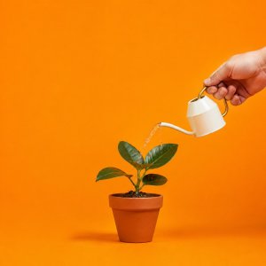 Start a habit, mark it and change it later in the Life Goals App: a small potted plant being watered from a tiny watering can