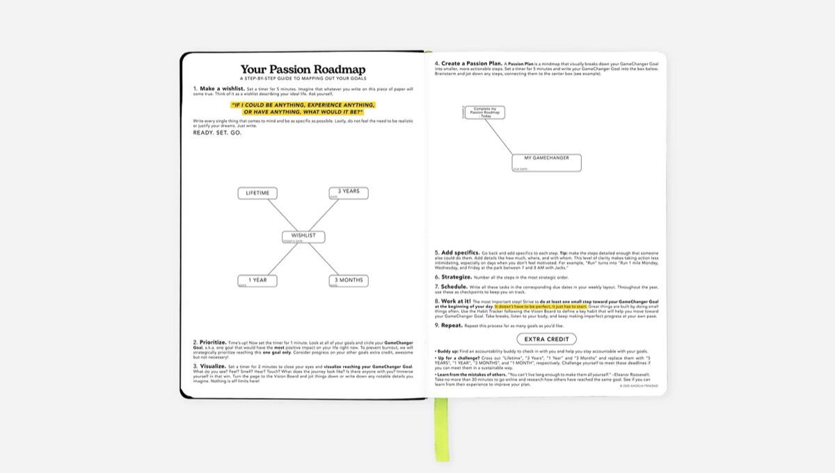 Best Goal Planners for 2027: Paper, Tablet and App 1 Passion Planner page titled Your Passion Roadmap with a mind map of goals and a list of steps