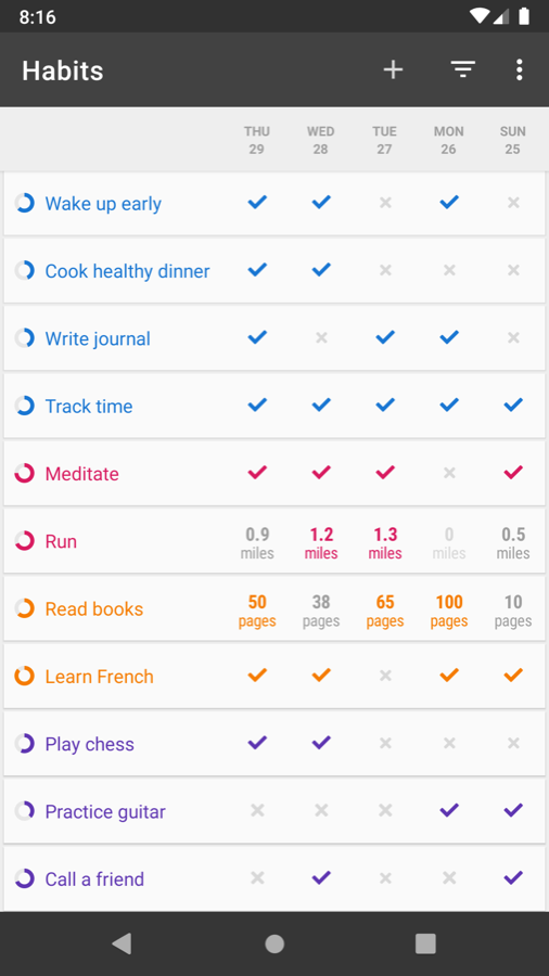 Loop Habit Tracker on Android with a habit's score, history chart and calendar
