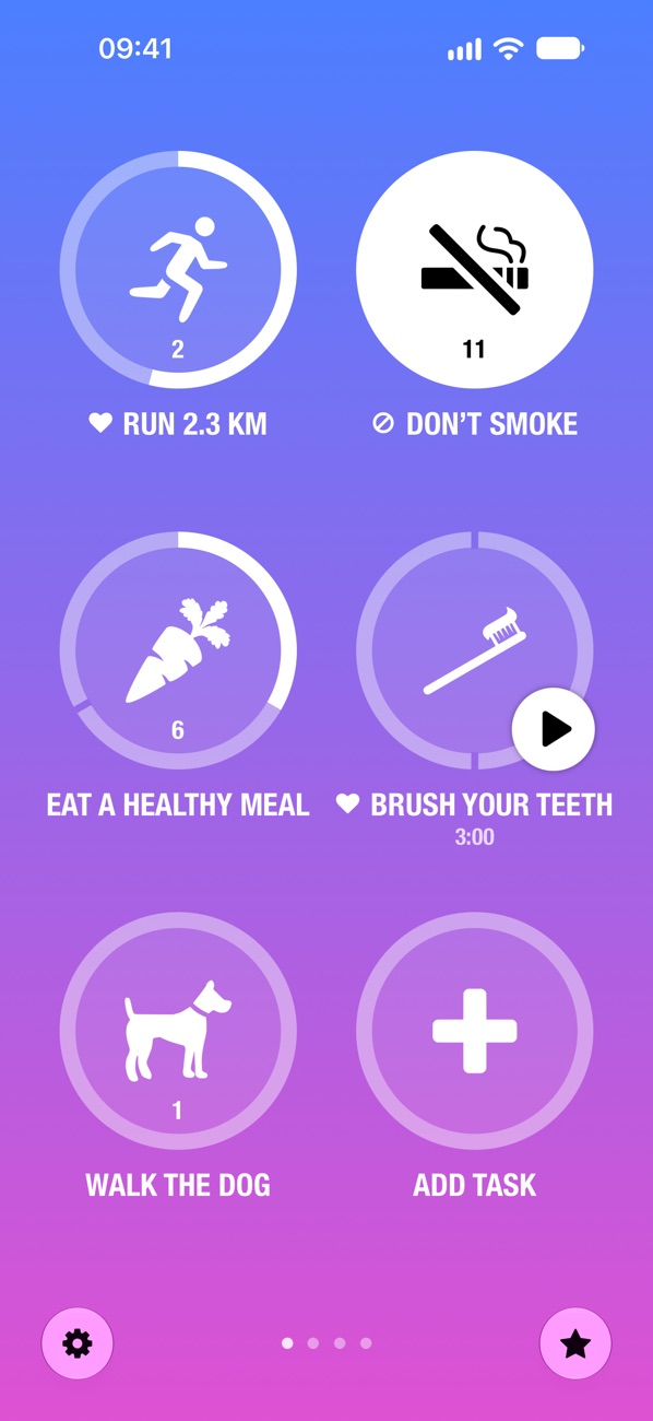 Streaks habit app on iPhone with a grid of daily tasks and their current streaks