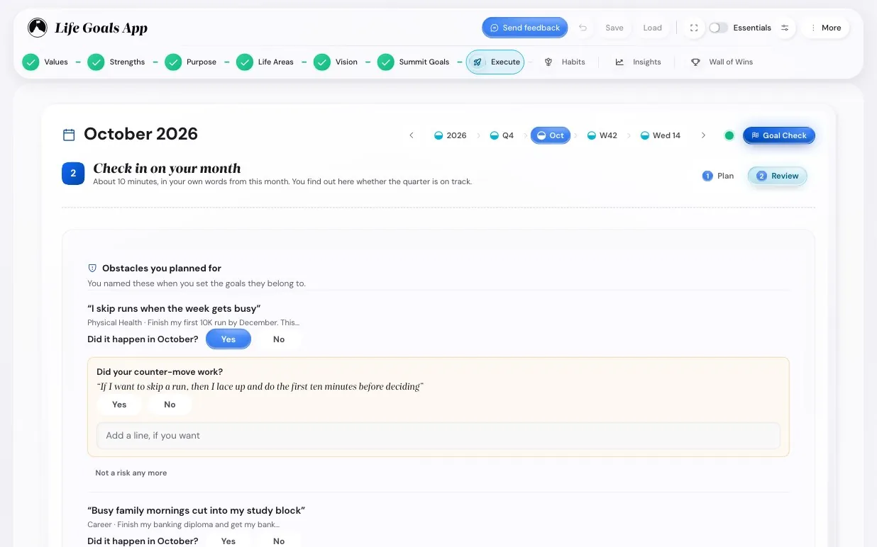 The Month check-in screen of the app