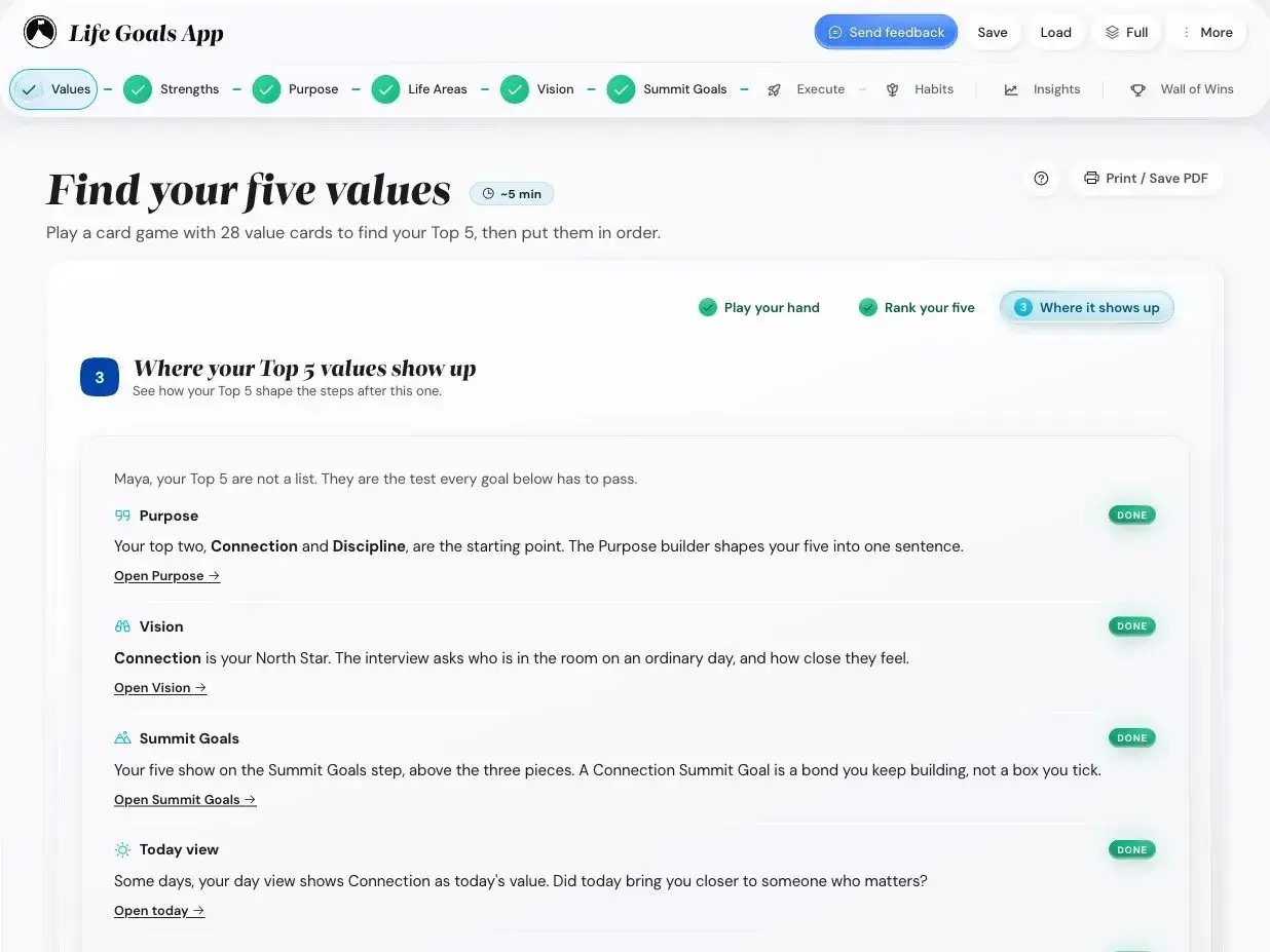 Values first in the app